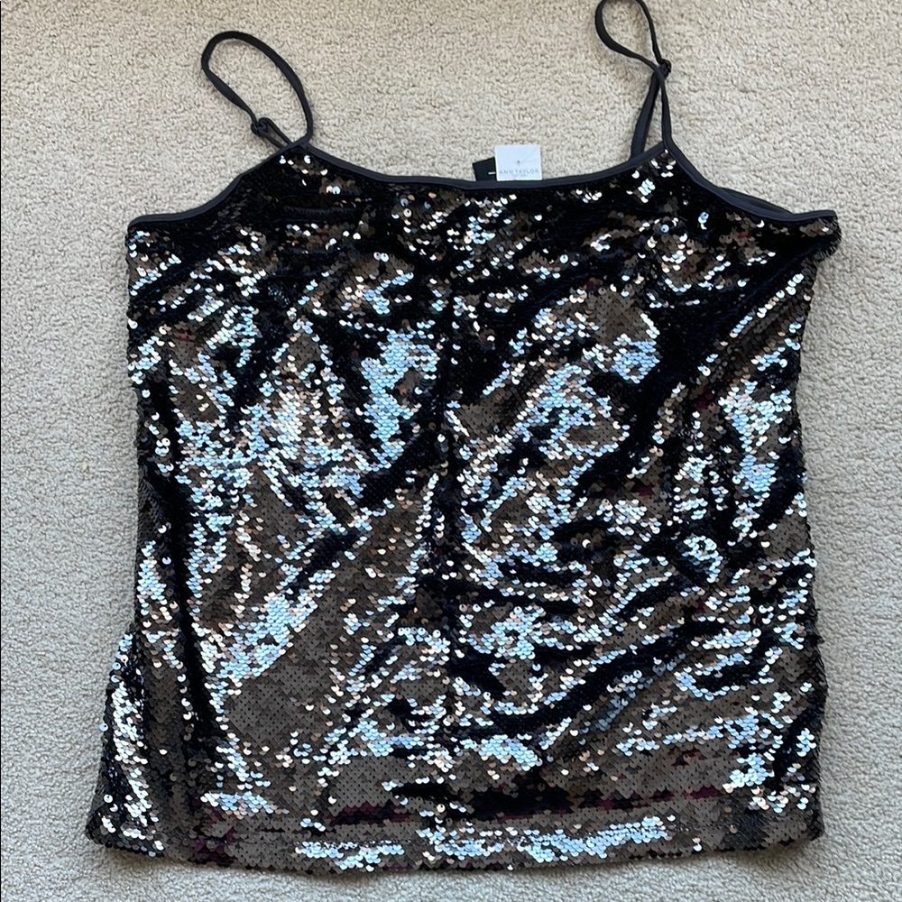 Ann Taylor Factory Black and Silver Sequin Camisole Top